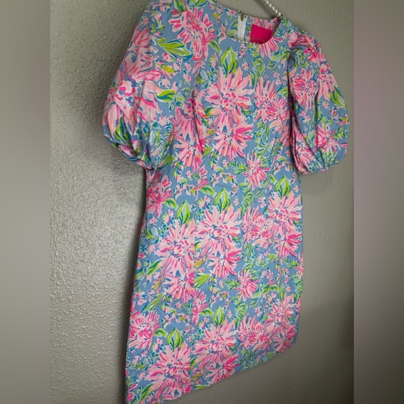 Lilly Pulitzer Roni Stretch Blue Peri Sunrise Bay Shift Dress Size 12 - Picture 3 of 10